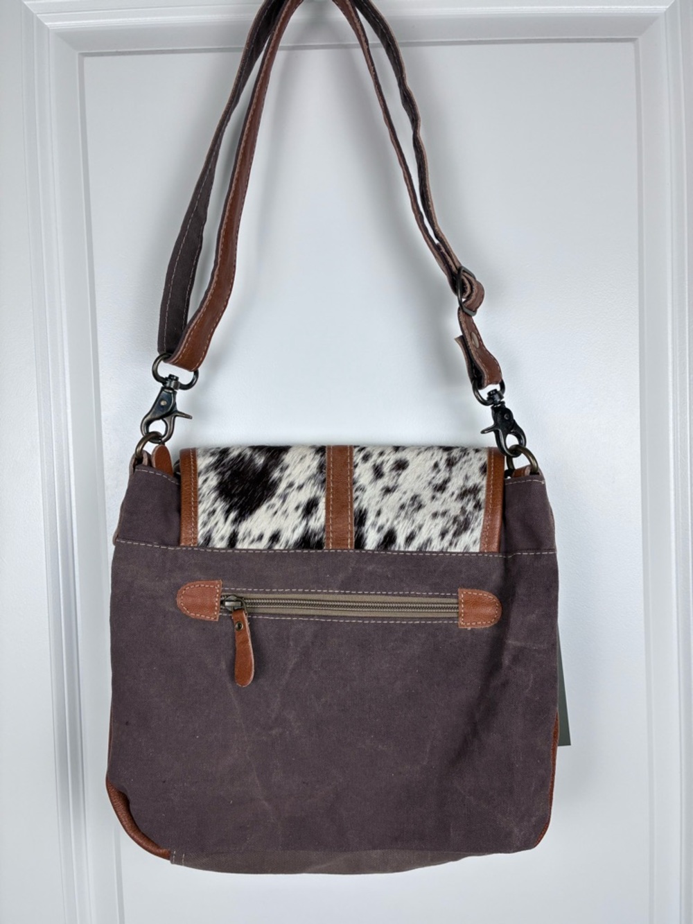 NWT Myra Teal Aztec Crossbody Bag with Brown Leather & Haircalf Flap - Picture 4 of 7